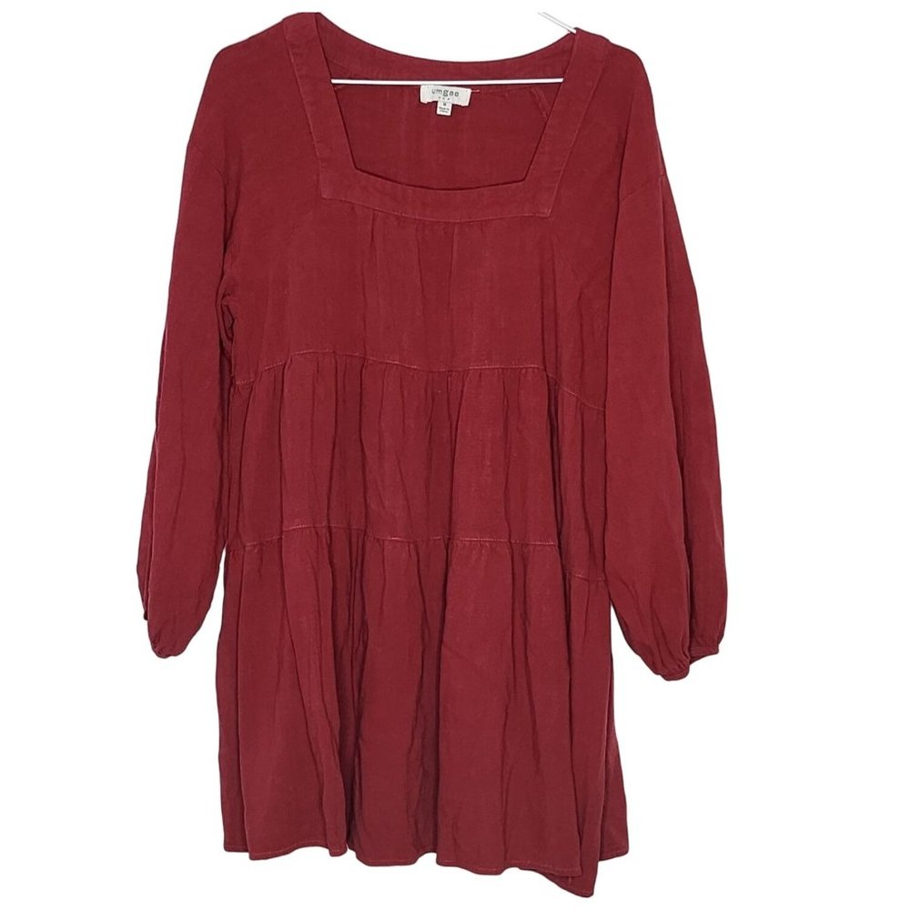Umgee Burgandy  Linen/Cotton Midi‎ Dress Size Med.